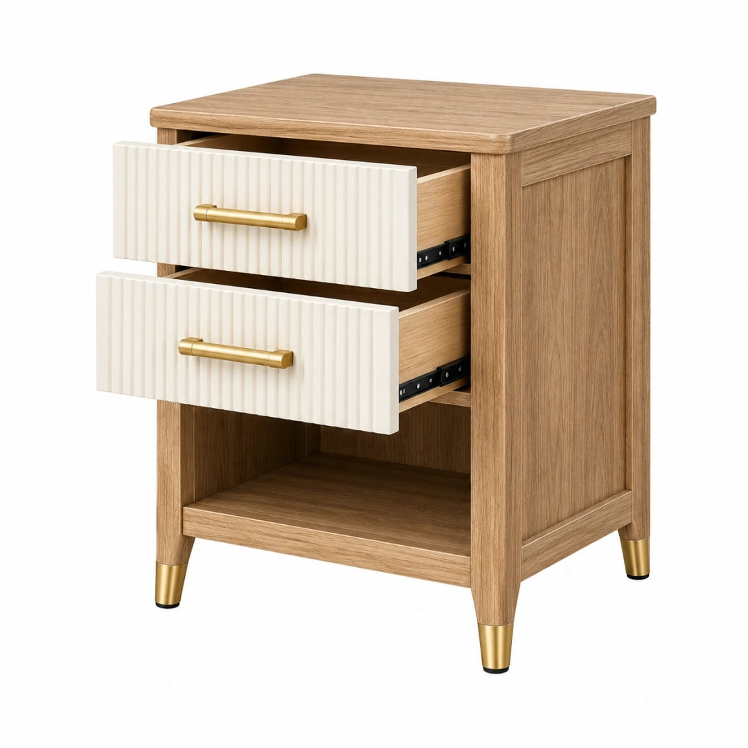Mesita de noche 45 x 40 x 60 cm de madera marrón y blanco con 2 cajones