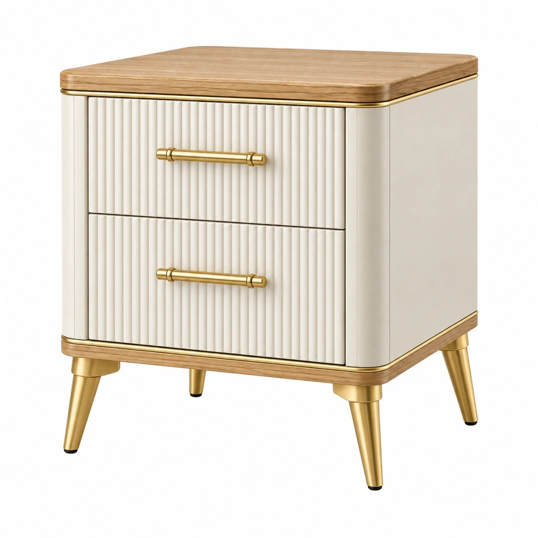 Mesita de noche 50 x 40 x 60 cm de madera blanco y roble con 2 cajones estilo moderno