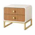 Mesita de noche 50 x 40 x 55 cm con 2 cajones en madera beige y dorado - estilo moderno