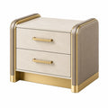 Mesita de noche 55 x 45 x 55 cm con 2 cajones beige y dorado de efecto piedra estilo moderno