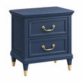 Mesita de noche 50 x 40 x 60 cm de madera azul marino con 2 cajones estilo clásico