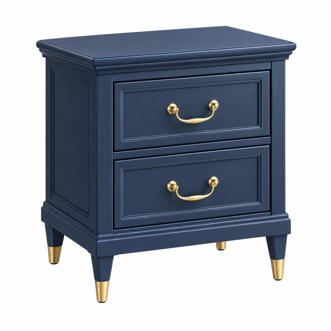 Mesita de noche 50 x 40 x 60 cm de madera azul marino con 2 cajones estilo clásico