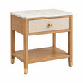 Mesita de noche 60 x 45 x 65 cm de madera beige con superficie efecto mármol y cajón