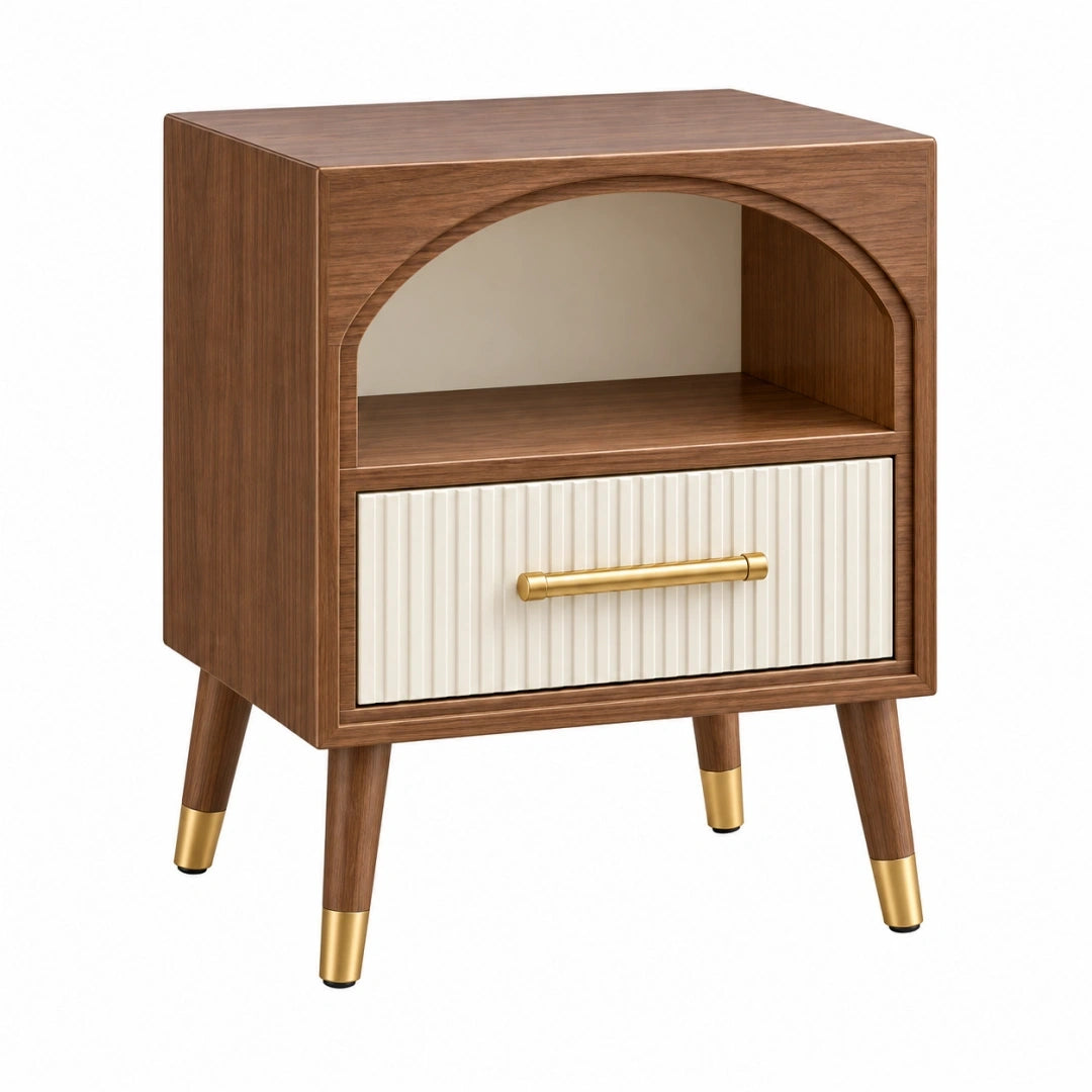 Mesita de noche 50 x 40 x 65 cm de madera marrón con cajón y estante estilo retro