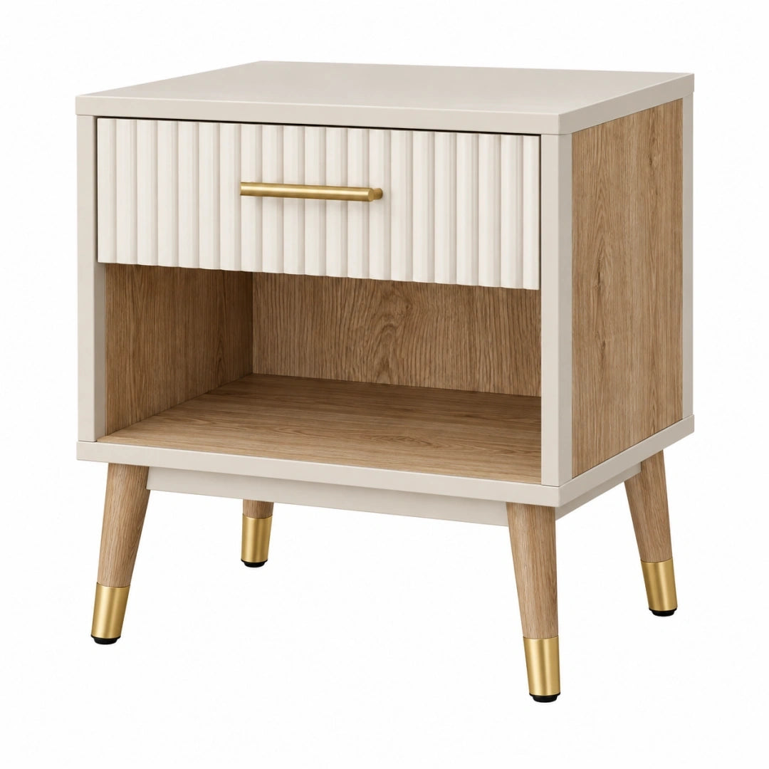 Mesita de noche 50 x 40 x 60 cm de madera blanca y roble con cajón estilo moderno