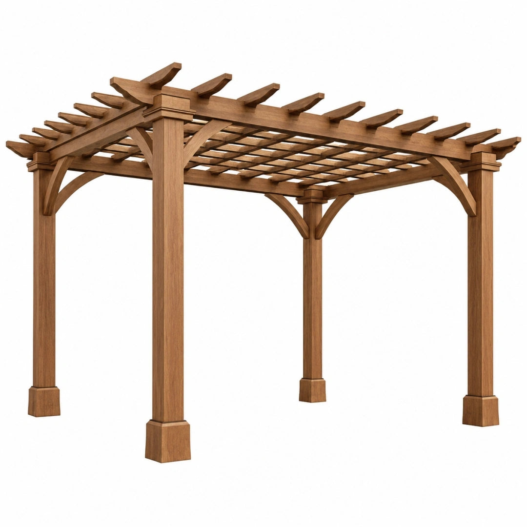 Pérgola 300 x 300 x 250 cm de madera marrón para jardín con techo de lamas