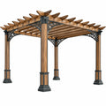 Pérgola 300 x 300 x 250 cm de madera marrón y metal negro para jardín con techo de lamas