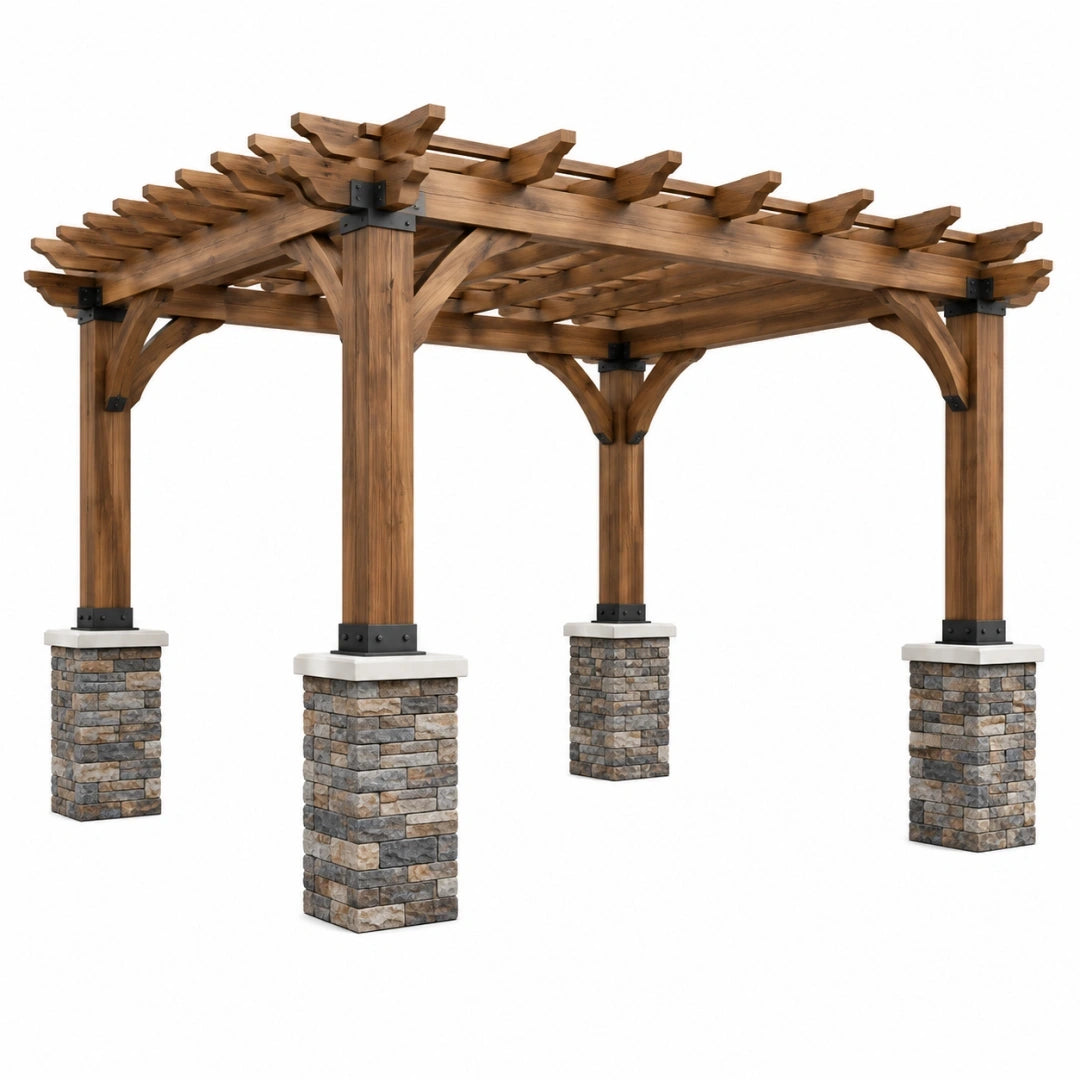 Pérgola de jardín 400 x 300 x 250 cm de madera marrón estilo rústico
