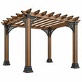 Pérgola de jardín 300 x 300 x 240 cm de madera y metal marrón negro con techo de lamas estilo clásico