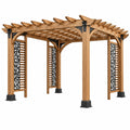 Pérgola de jardín 360 x 360 x 240 cm de madera marrón con paneles negros - estructura con celosía