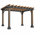 Pérgola 300 x 300 x 250 cm de metal y madera negra marrón para jardín con lamas abiertas