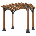 Pérgola de jardín 360 x 300 x 250 cm de madera y metal marrón negro con techo de lamas