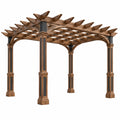 Pérgola 360 x 360 x 300 cm de madera marrón para jardín con estructura abierta rústica