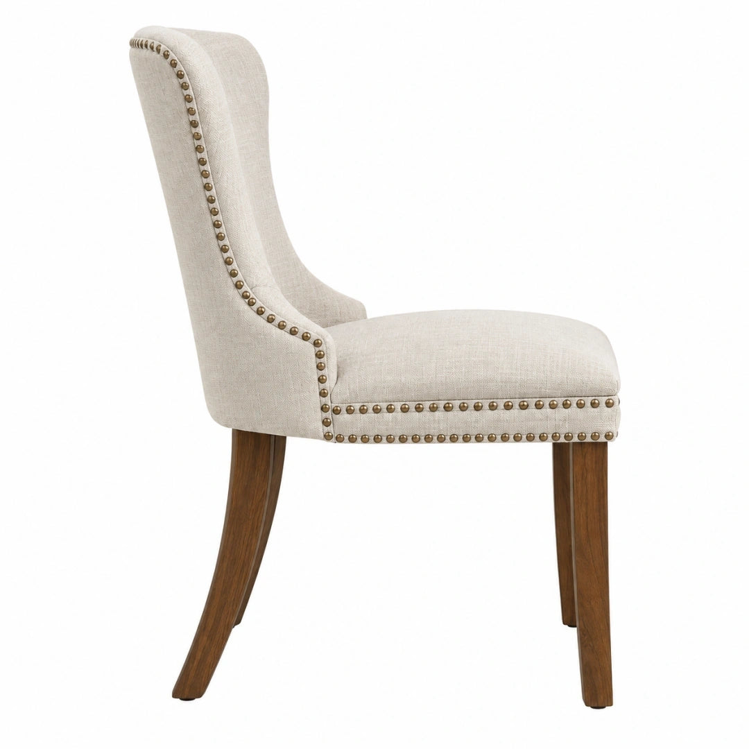 Silla de comedor 52 x 65 x 105 cm tapizada beige con patas de madera estilo clásico