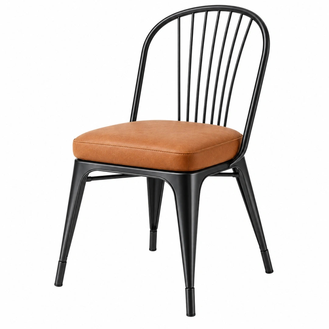 Silla de comedor 45 x 52 x 85 cm de metal negro con asiento acolchado marrón estilo industrial
