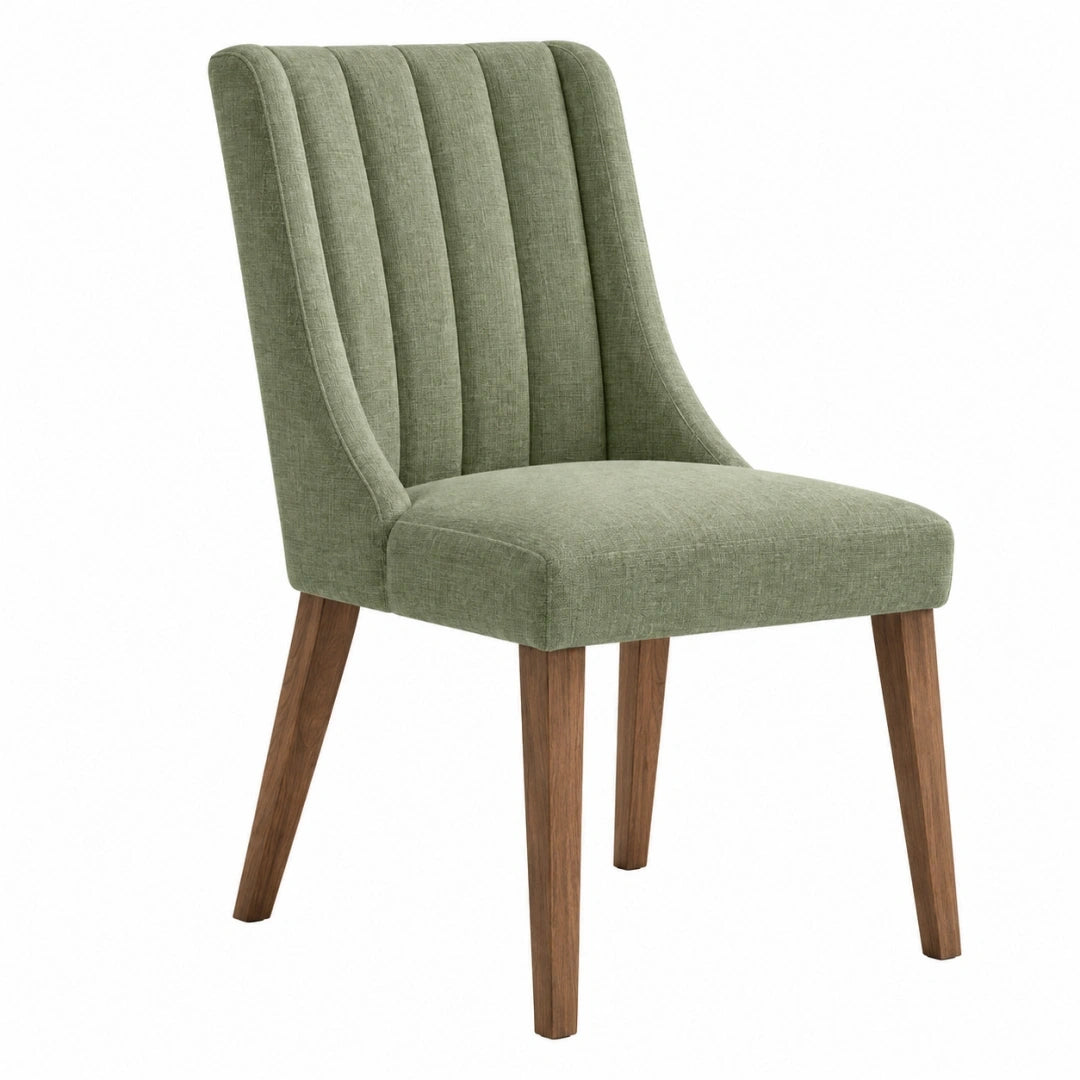 Silla de comedor 52 x 63 x 96 cm tapizada verde con patas de madera estilo contemporáneo