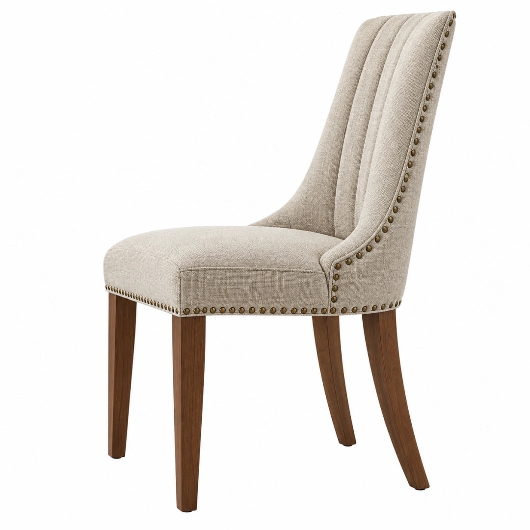 Silla de comedor 55 x 65 x 100 cm tapizada beige con patas de madera estilo clásico